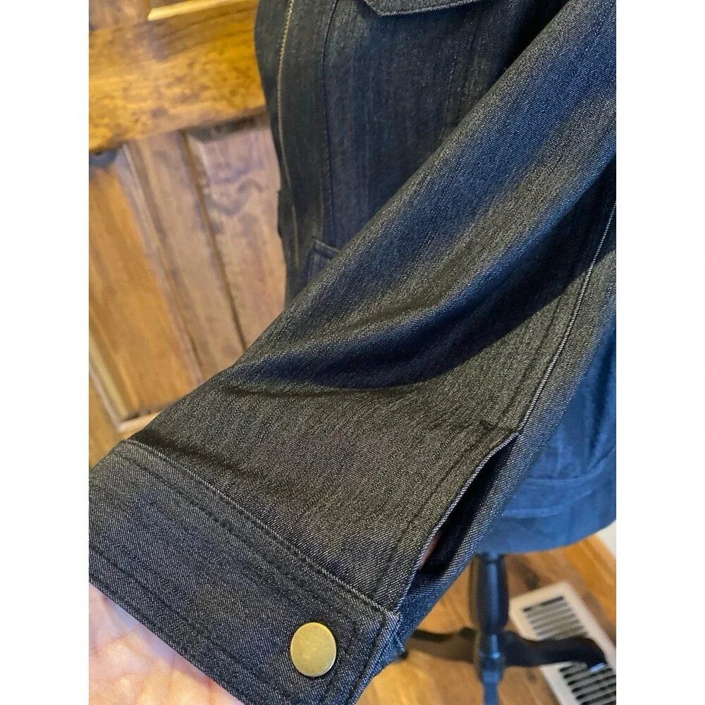 Ruby Rd. Jacket Womens Light Denim‎  Size 14 P Embellished Neckline Zipper Front